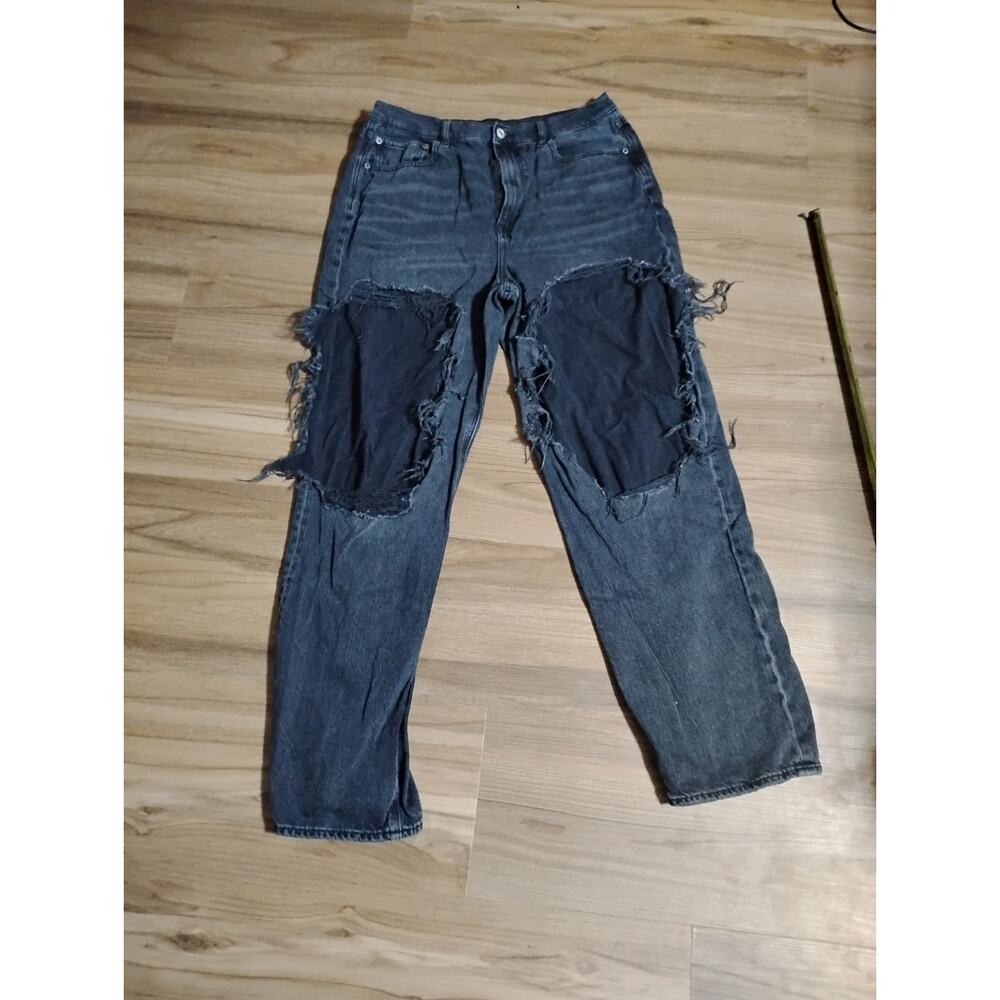 American Eagle Jeans Womens 14 Regular High Rise Baggy destroyed Washed Black